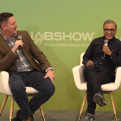 Jonathan Candee and Sanjay Mishra discussing Open Caching benefits for streaming at NAB 2024.